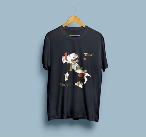 Oversize İtalya Haritası ve Turistik Yerler tasarım unisex T-shirt