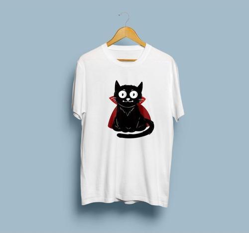 Oversize Vampir Black Cat Vector Tasarım Unisex T-shirt