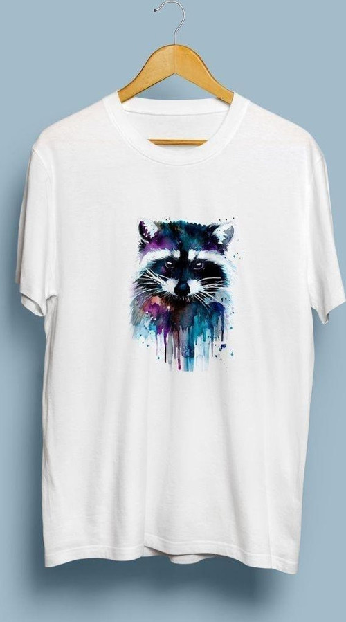 Oversize Renkli Rakun Tasarım unisex T-shirt