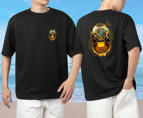 Oversize Gold Dalgıç Dalış Başlığı  Tasarımlı Unisex T-Shirt