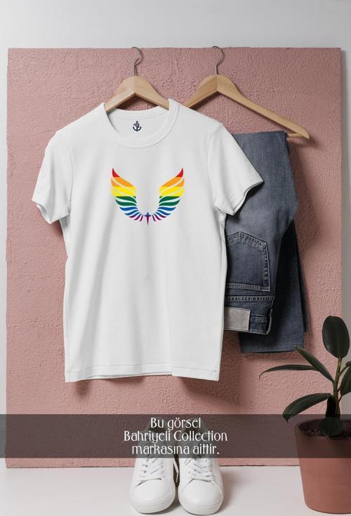 Oversize Wings Lgbt Colors  Tasarımlı Unisex T-Shirt