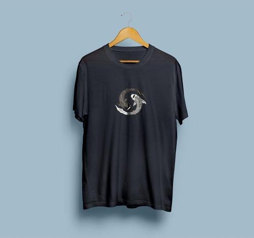 Oversize Yin Yang Balığı Baskılı Unisex T-shirt
