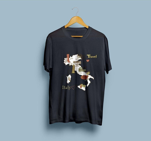 Oversize İtalya Haritası ve Turistik Yerler tasarım unisex T-shirt