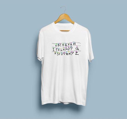 Oversize Stranger Things Duvardaki Harfler Baskılı Unisex T-shirt