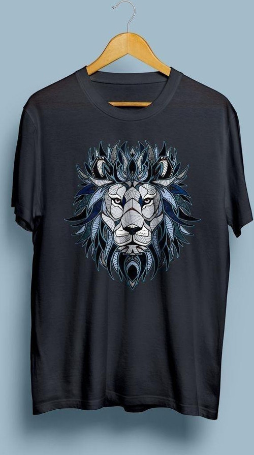 Oversize Etnik Desenli Aslan Tasarım Unisex T-shirt