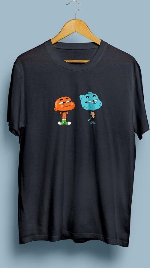 Oversize Gumball ve Darwin Baskılı Unisex T-shirt