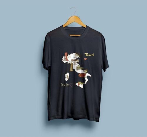 Oversize İtalya Haritası ve Turistik Yerler tasarım unisex T-shirt