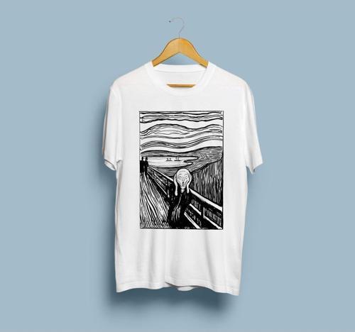 Oversize Siyah-Beyaz Çığlık Tablosu Çizim Unisex T-shirt