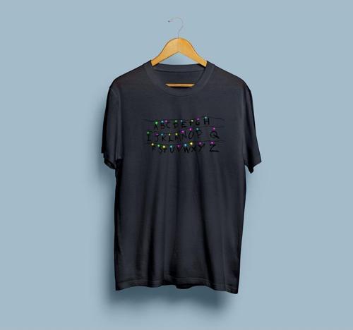 Oversize Stranger Things Duvardaki Harfler Baskılı Unisex T-shirt