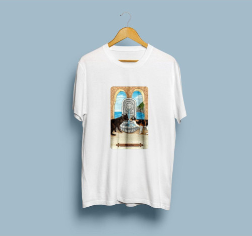 Oversize Mistik Kediler Tarot Kart Baskılı Unisex T-shirt