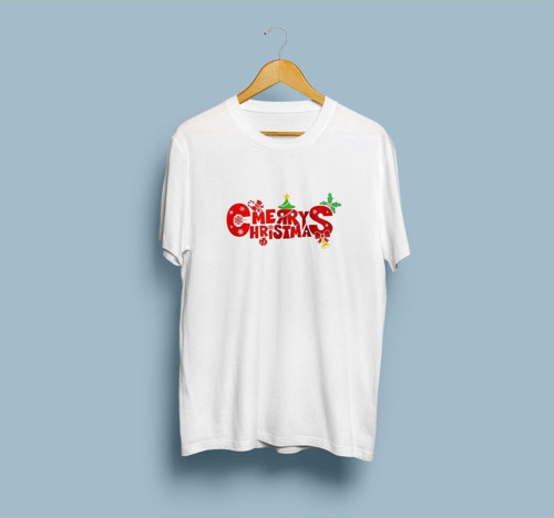 Oversize Merry Christmas Yazısı Tasarım Unisex T-shirt