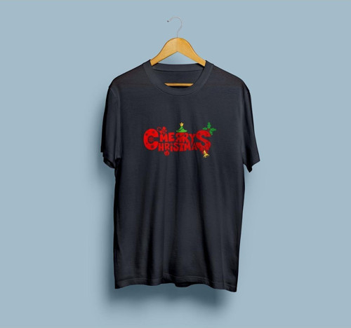 Oversize Merry Christmas Yazısı Tasarım Unisex T-shirt