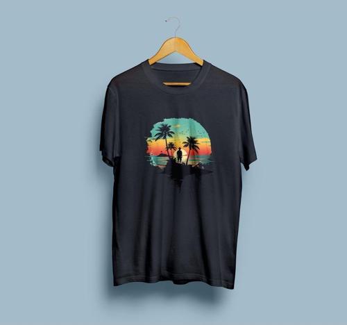 Oversize Ada / Gezgin / Gün batımı ve palmiyeler tasarım unisex T-shirt