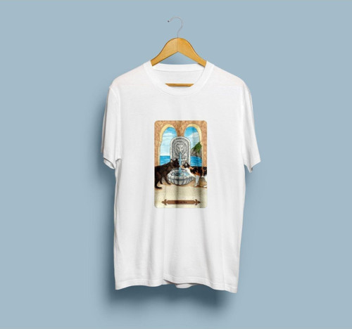 Oversize Mistik Kediler Tarot Kart Baskılı Unisex T-shirt