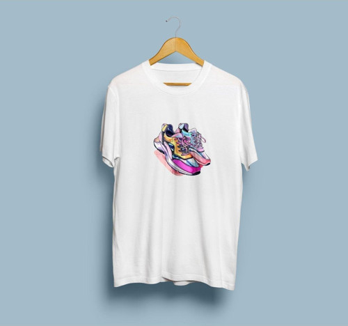 Oversize Koşu Ayakkabısı tasarım unisex T-shirt