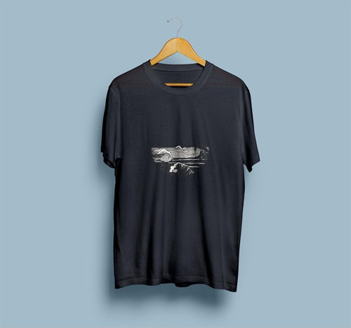 Oversize Siyah Beyaz Dalga Okyanus Çizim Tasarım Unisex T-shirt