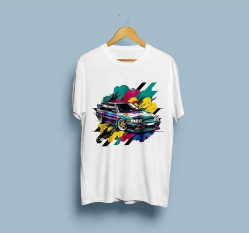 Oversize Color Painted Sedan Car Baskılı Unisex T-shirt