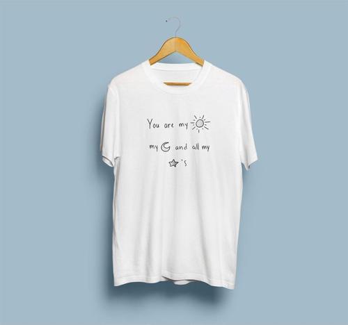 Oversize Güneş Ay Yıldız temalı Yazı Tasarım Unisex T-shirt