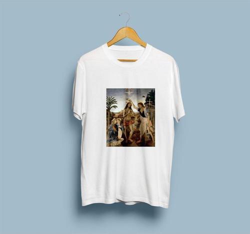 Oversize İsa'nın Vaftizi Tablosu Leonardo Da Vinci Tasarım Unisex T-shirt