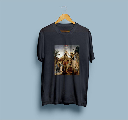Oversize İsa'nın Vaftizi Tablosu Leonardo Da Vinci Tasarım Unisex T-shirt