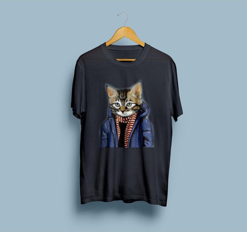 Oversize Montlu Kedi Baskılı Unisex T-shirt