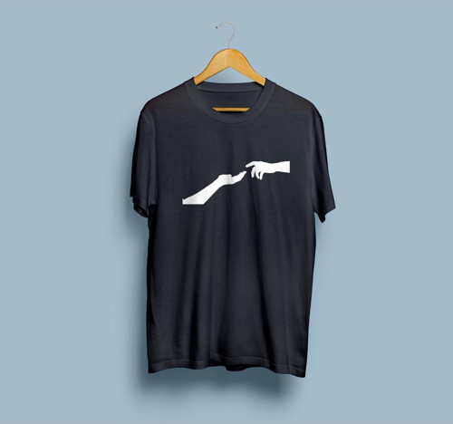 Oversize Birbirine Uzanan Eller Silüeti Baskılı Unisex T-shirt