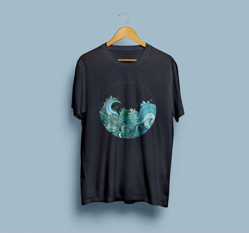 Oversize Dalgalar Tasarım Unisex T-shirt