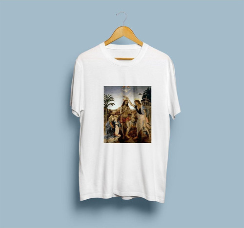 Oversize İsa'nın Vaftizi Tablosu Leonardo Da Vinci Tasarım Unisex T-shirt