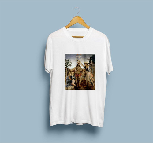 Oversize İsa'nın Vaftizi Tablosu Leonardo Da Vinci Tasarım Unisex T-shirt