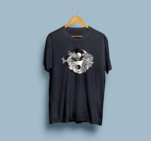 Oversize Ying Yang Dragon Tasarım Unisex T-shirt