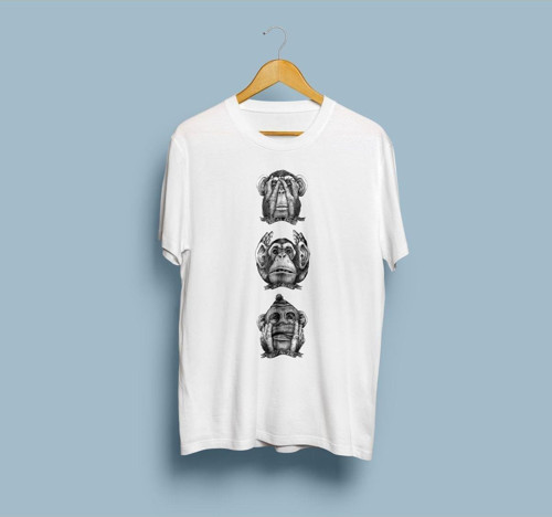 Oversize Siyah Beyaz Üç Maymun Tasarım Unisex T-shirt