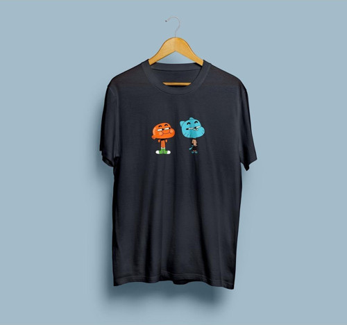 Oversize Gumball ve Darwin Baskılı Unisex T-shirt