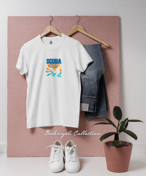 Oversize Scuba Diver Silüet Tasarımlı Unisex T-Shirt