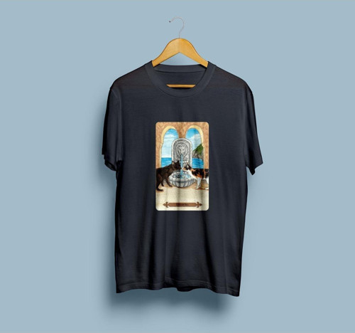 Oversize Mistik Kediler Tarot Kart Baskılı Unisex T-shirt