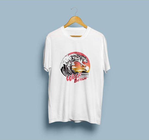 Oversize Wolf Beach Tasarım Unisex T-shirt