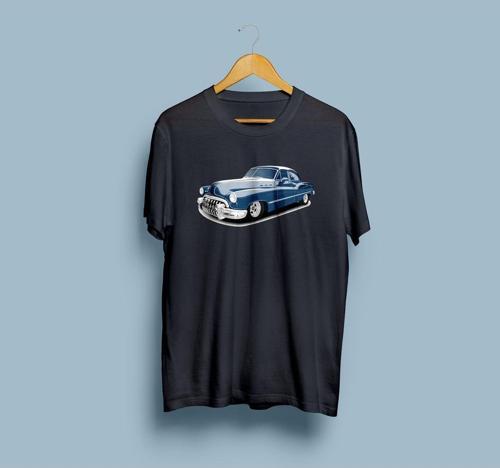 Oversize Klasik Mavi Araba Tasarım Unisex T-shirt