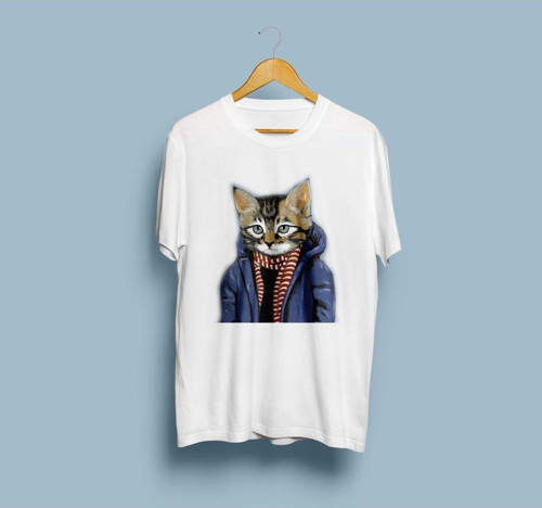 Oversize Montlu Kedi Baskılı Unisex T-shirt