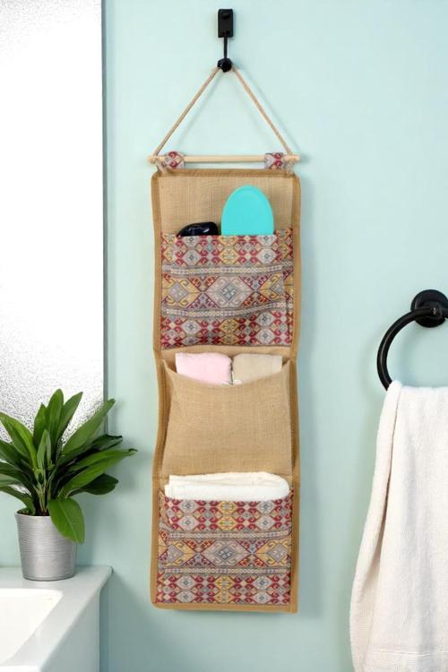 3 Lü Etnik Desenli Cepli Kapı Arkası Organize Makyaj Banyo Sabun Havlu Organizeri
