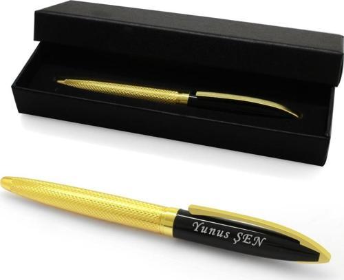 Kişiye Özel İsim Yazılı Sarı Siyah Renk Roller Tükenmez Kalem