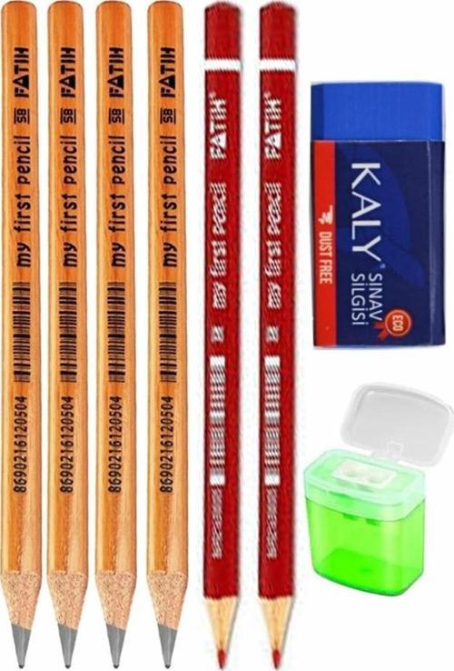 Jumbo Kurşun Kalem Jumbo Kırmızı Kalem Kalemtraş ve Silgi 8 li 1 Paket Fatih Jumbo Kalın Kırmızı Başlık Kalemi Üçgen