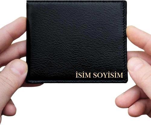 Siyah Hakiki Deri Cüzdan Kişiye Özel İsim Baskılı 12 Kartlık Ve Çift Para Bölmeli İnce Model