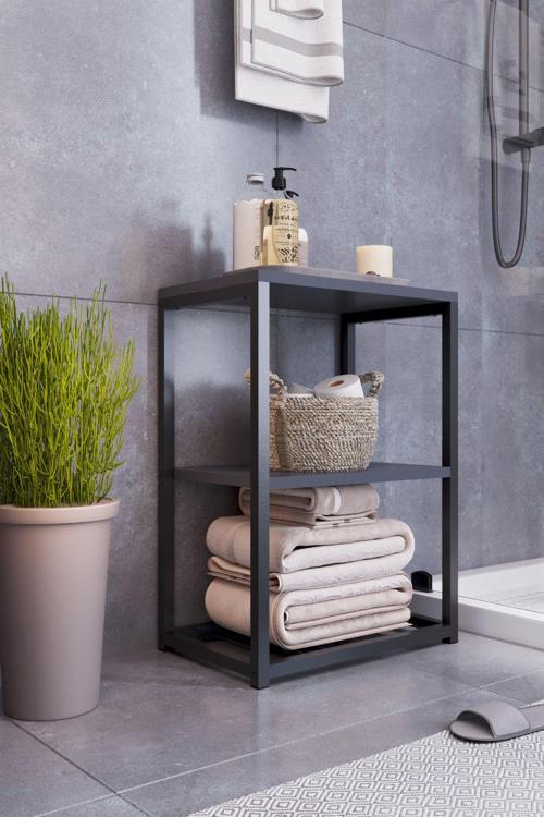 Metal Ayaklı Dekoratif Tel Raflı Banyo Rafı