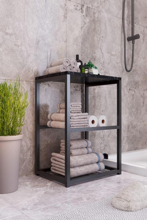 Metal Ayaklı Dekoratif Tel Raflı Banyo Rafı