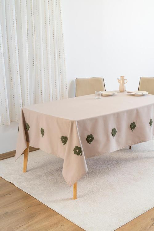 Florita Cappuccino Punch İşlemeli Dertsiz Leke Tutmaz Masa Örtüsü 160x220 cm