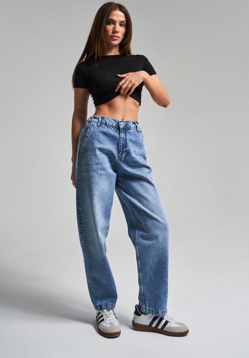 Kadın Kot Rengi 4s5-27 Carrot Fit %100 Koton Beli Lastikli Rahat Kalıp Denim Jean