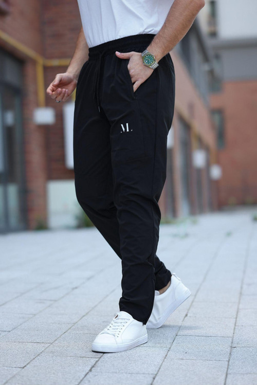 Erkek Siyah Baggy Eşofman Altı Fermuarlı Paça Kaliteli Paraşüt Kumaş XL