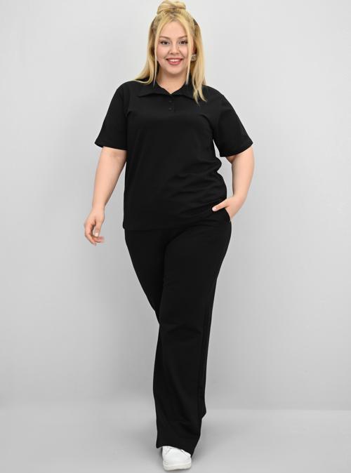 Kadın Büyük Beden Kısa Kollu Polo Yaka Eşofman Takımı 8188-25