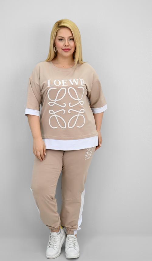 Kadın Büyük Beden Kısa Kollu Nakış Detaylı Garnili Eşofman Takımı 8192-25