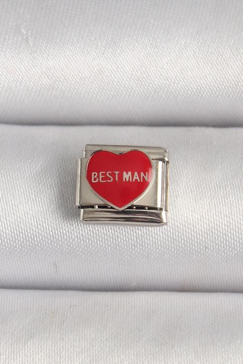 Çelik Gümüş Renk 'Best Man' Yazılı Kırmızı Kalp İşlemeli Nomination