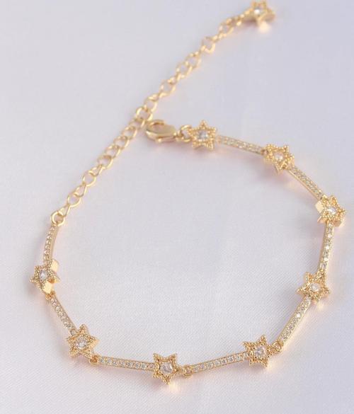 Vip Seri Pirinç Zirkon Taşlı Gold Renk Halley Model Bileklik